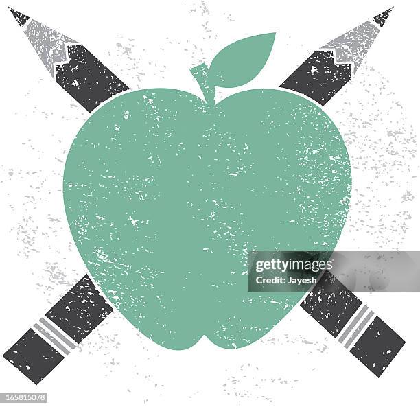 illustrazioni stock, clip art, cartoni animati e icone di tendenza di apple icona di educazione matita cross - mela