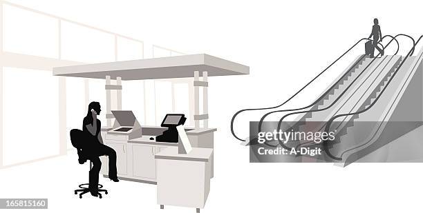 mall features vector silhouette - two escalators stock illustrations