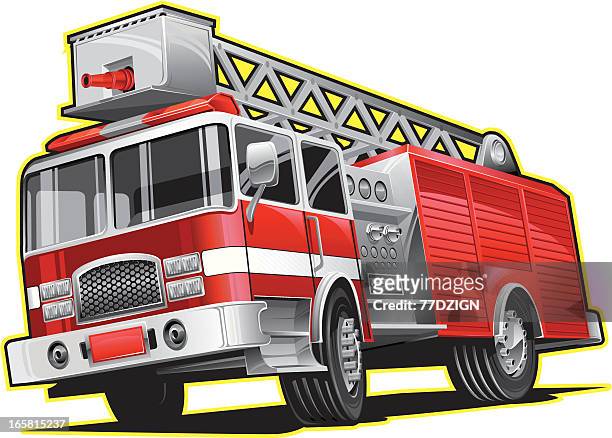 illustration of firetruck lines in yellow - fire engine stock illustrations