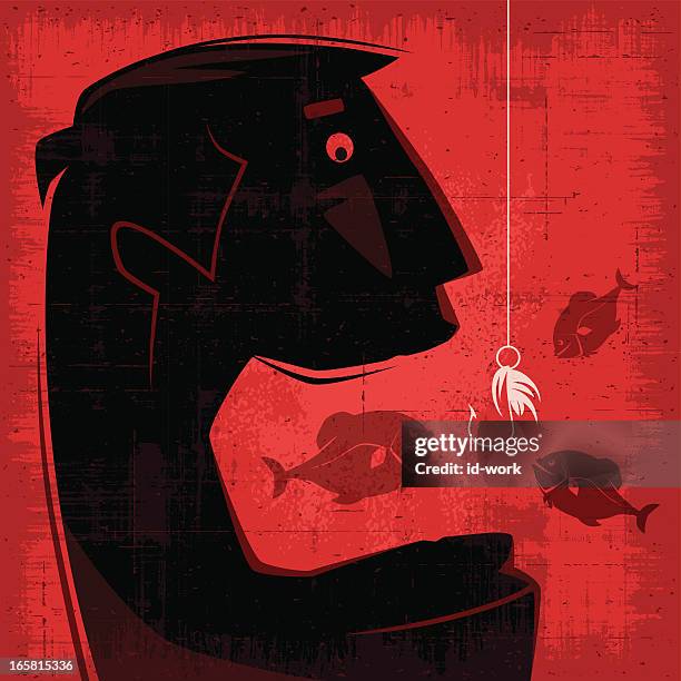 fishing man silhouette - dramatic portrait stock illustrations