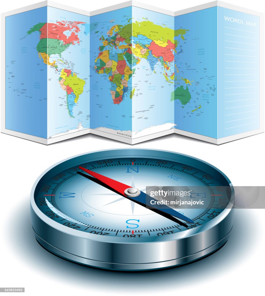 World! Round Compass Map World Map And Compass High-Res Vector Graphic - Getty Images