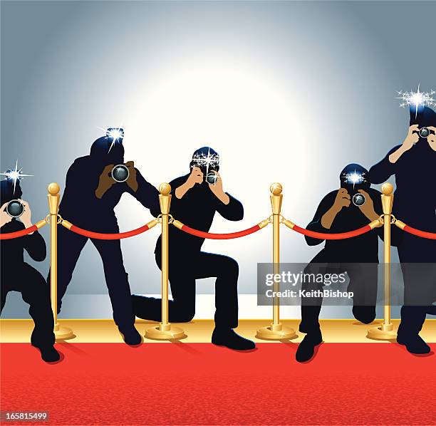 paparazzi, photojournalists - photographers on red carpet - film crew stock illustrations