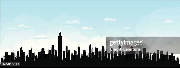 skyline von taipeh (gebäude sind, beweglichen und komplett - taipeh gegenlicht stock-grafiken, -clipart, -cartoons und -symbole