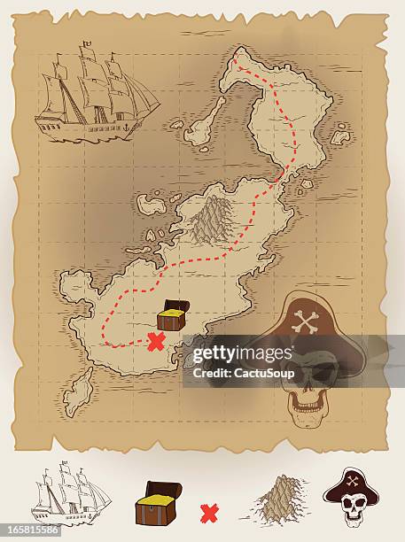 illustrazioni stock, clip art, cartoni animati e icone di tendenza di mappa di pirati - cartographer