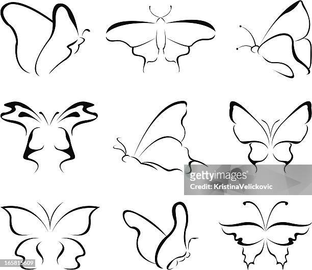 butterfly line art - butterfly tattoos stock illustrations