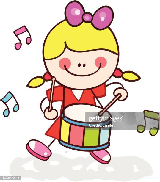 girl playing drum - child facing camera stock illustrations