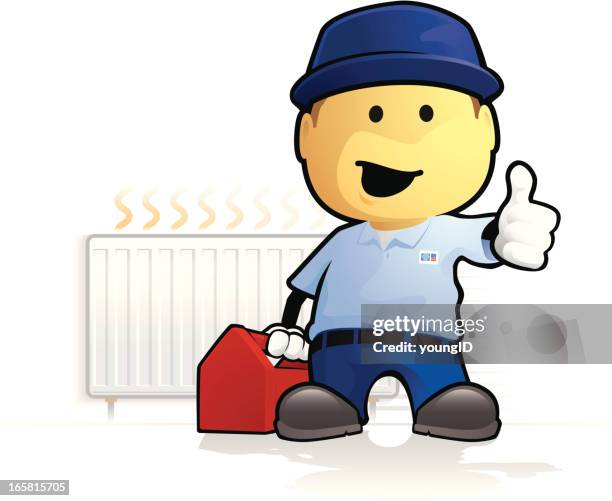 heating engineer - radiator - radiator-mascot stock illustrations