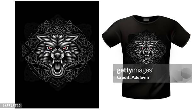 ilustrações, clipart, desenhos animados e ícones de t-shirt celtic wolf - cartoon wolf