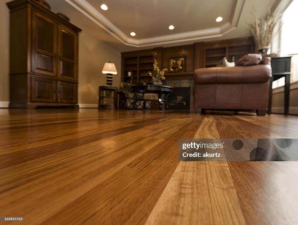 Beautiful New Hardwood floors home interior copy space