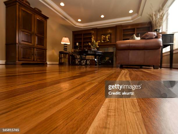 beautiful new hardwood floors home interior copy space - new flooring stock pictures, royalty-free photos & images