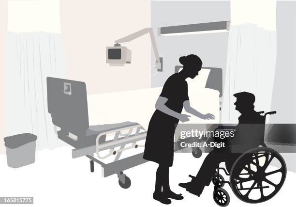 modern health vector silhouette - man sick bed stock illustrations