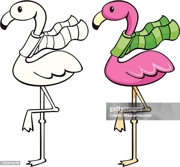 flamingo mit schal - flamingos stock-grafiken, -clipart, -cartoons und -symbole