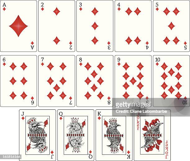 ravens playing cards - diamonds suit - wild card stock illustrations