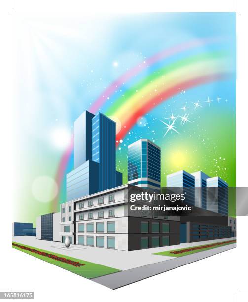 city and rainbow - rainbow glitter background stock illustrations