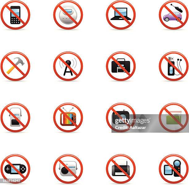 color icons - airplane on board restrictions - laptop ban stock illustrations