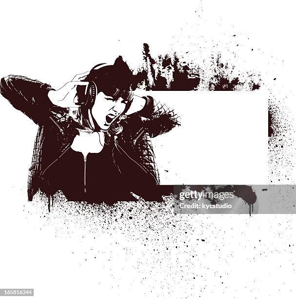 ilustraciones, imágenes clip art, dibujos animados e iconos de stock de cantante de rock grunge banners - stencil