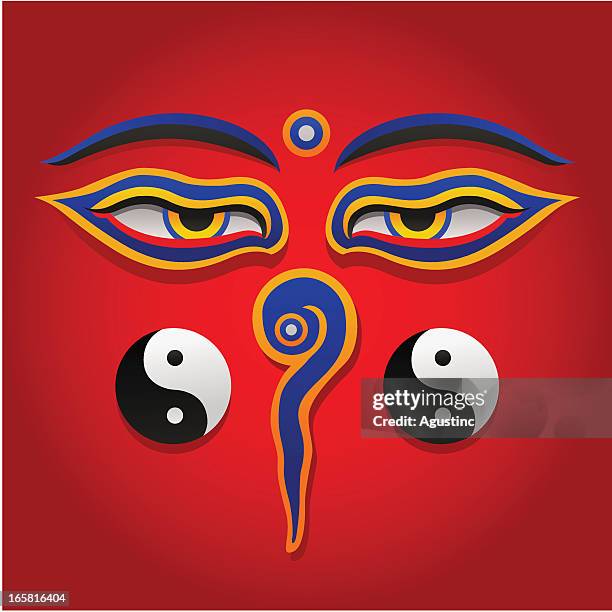 buddha eyes - swayambhunath stock illustrations