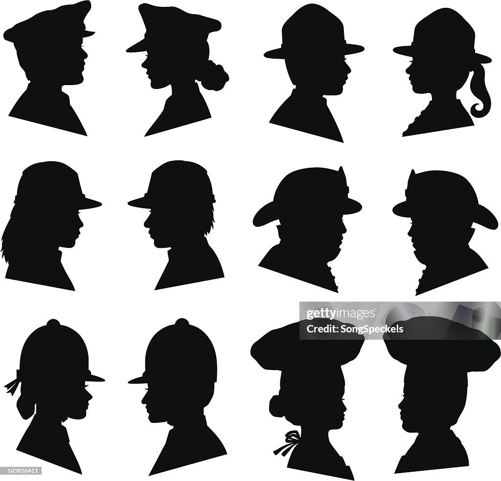 Homme et Femme en uniforme et chapeaux