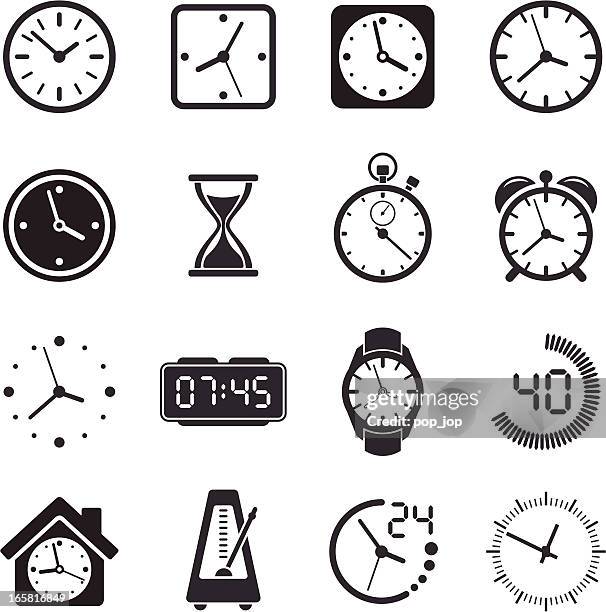 bildbanksillustrationer, clip art samt tecknat material och ikoner med time clock icon set - väckarklocka