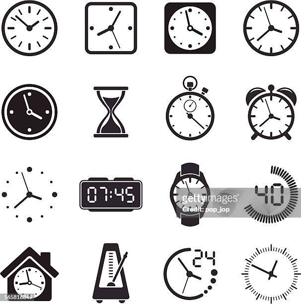time clock icon set - watch timepiece stock illustrations