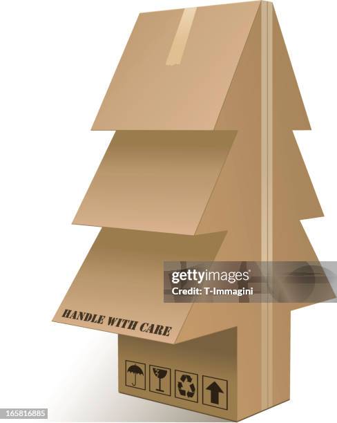 xmas tree box - cardboard stock illustrations