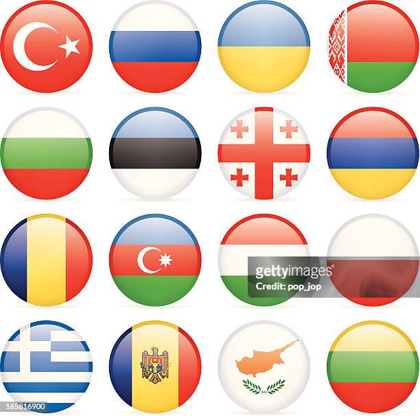 ilustraciones, imágenes clip art, dibujos animados e iconos de stock de bandera redondo icono colección, hacia el este y el sur de europa - georgia