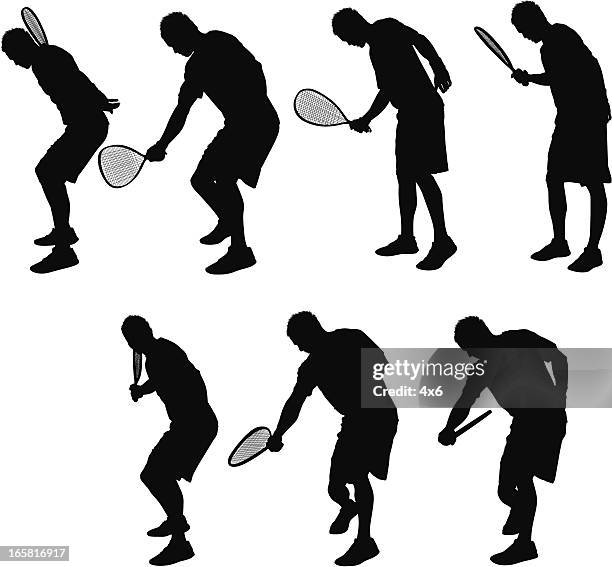 multiple images of a man playing racquetball - racketball stock illustrations
