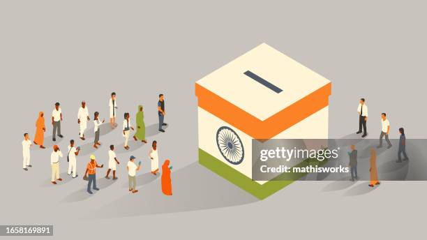 ilustrações de stock, clip art, desenhos animados e ícones de india elections illustration - polling stations ahead of constituent assembly