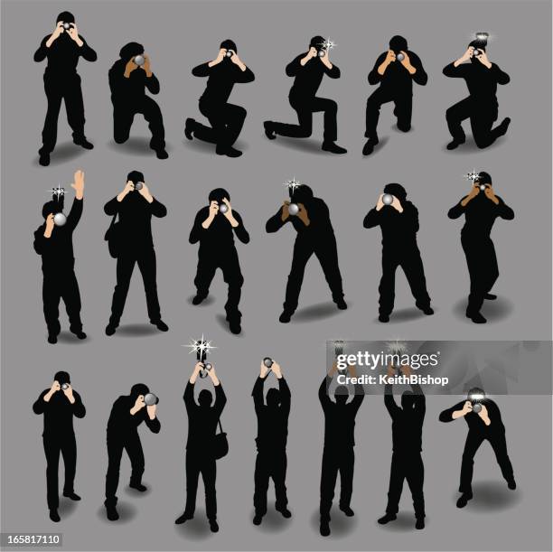 ilustraciones, imágenes clip art, dibujos animados e iconos de stock de paparazzi, fotógrafos y reporteros gráficos - paparazzo
