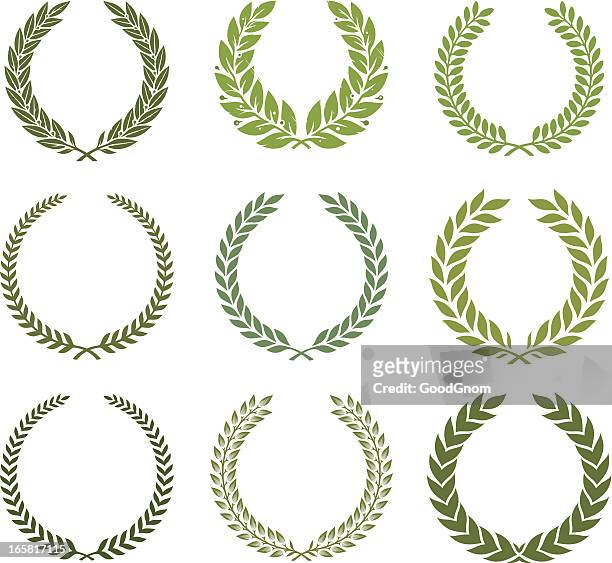 green laurel wreath set - the olympic games stock illustrations