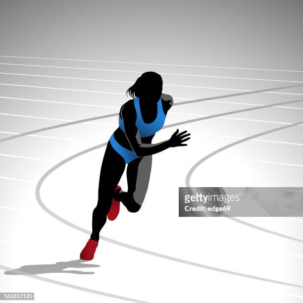 illustrazioni stock, clip art, cartoni animati e icone di tendenza di donna corridore sprint - pista atletica