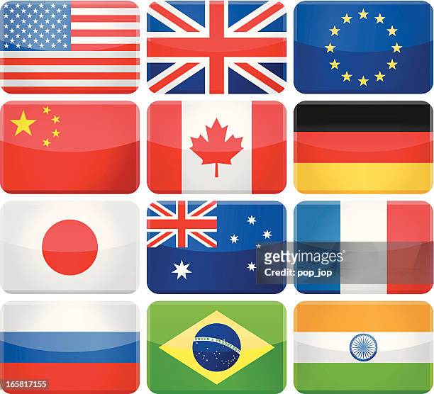 glänzende rechteckige runde flaggen-beliebtesten - most popular flag icon stock-grafiken, -clipart, -cartoons und -symbole