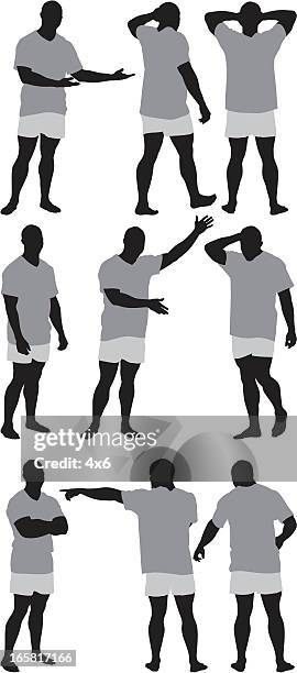 multiple images of a man in different poses - walking studio shot stock illustrations