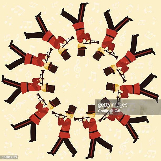 eleven pipers piping - eleventh day of christmas stock illustrations