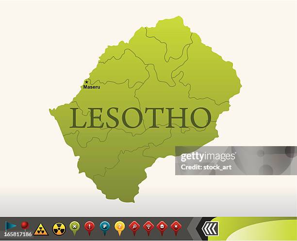 stockillustraties, clipart, cartoons en iconen met lesotho map with navigation icons - kaapstad