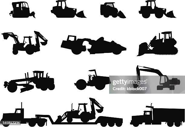 ilustraciones, imágenes clip art, dibujos animados e iconos de stock de siluetas de equipos pesados - nivelador