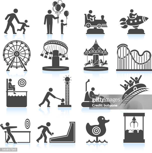illustrations, cliparts, dessins animés et icônes de parc d'attractions et de carnaval noir & blanc vecteur ensemble d'icônes - ferris wheel