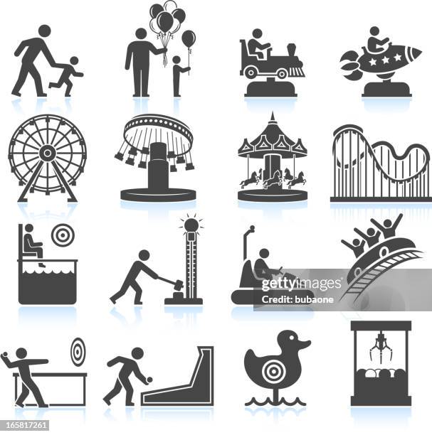 amusement park and carnival black & white vector icon set - ferris wheel 幅插畫檔、美工圖案、卡通及圖標