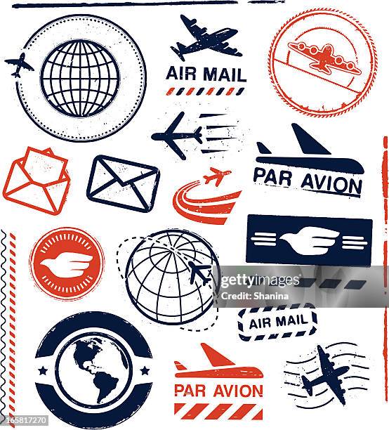 luftpost ruber briefmarken und robben - luftpost stock-grafiken, -clipart, -cartoons und -symbole