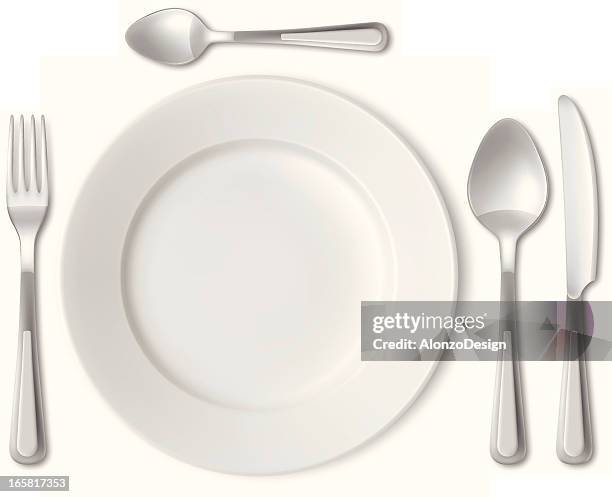 plate and cutlery - fork stock illustrations