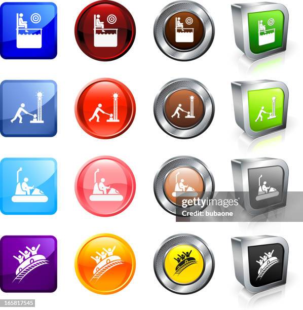 amusement park rides and games royalty free vector button set - strongman game stock illustrations
