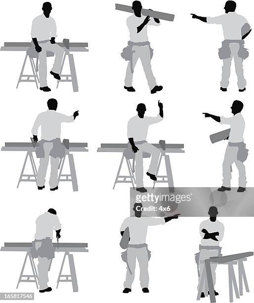 multile images of a construction worker - carpenter 幅插畫檔、美工圖案、卡通及圖標