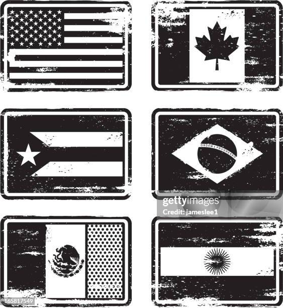 rubber stamp flags - mexico black and white stock illustrations