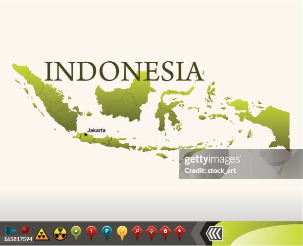 indonesien karte mit navigation symbole - insel sumatra stock-grafiken, -clipart, -cartoons und -symbole