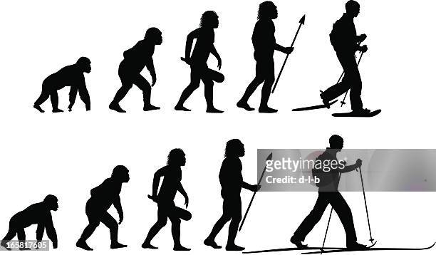 evolution of the snowshoer and cross-country skier - early homo sapiens 幅插畫檔、美工圖案、卡通及圖標