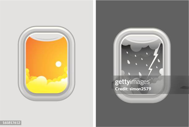 airplane window - raining window stock illustrations