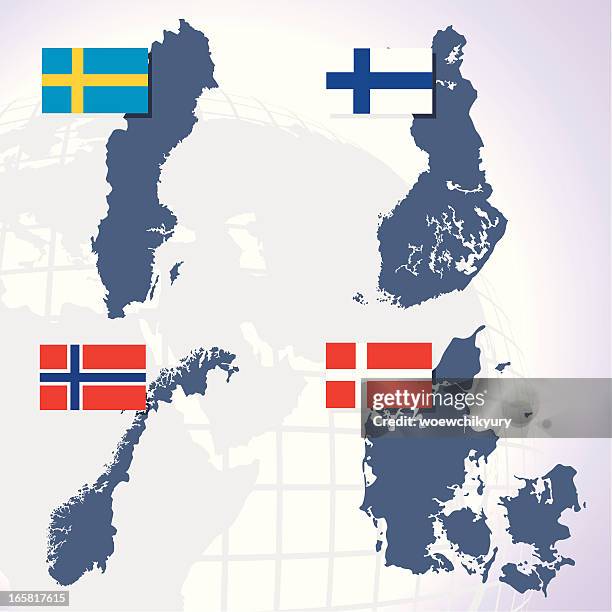 scandinavian countries - accurate world map vector stock illustrations
