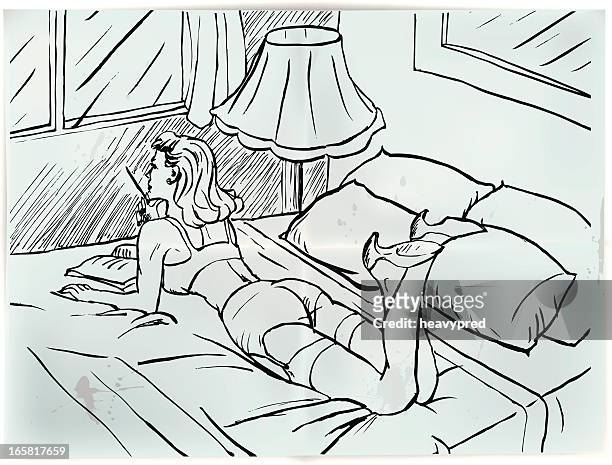 writing a letter - 1940s bedroom stock illustrations