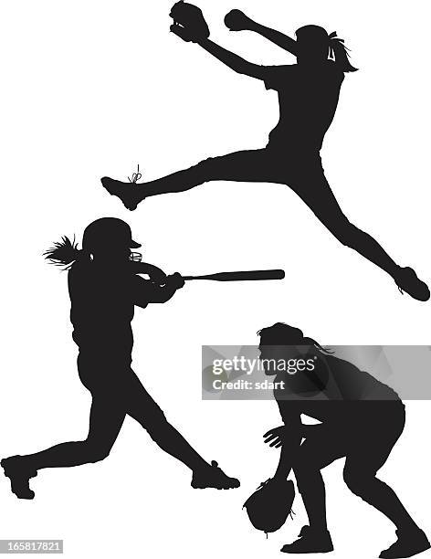 stockillustraties, clipart, cartoons en iconen met softball silhouettes - baseball sport