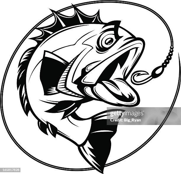 stockillustraties, clipart, cartoons en iconen met bass fishing graphic - vishaak